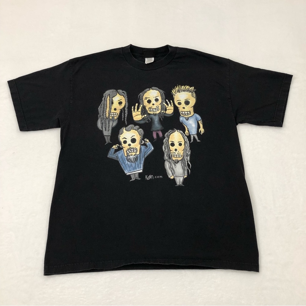 Vintage 2000 EL DIA DE LOS KORN Fathead Characters Black Giant Tee Shirt Mens XL